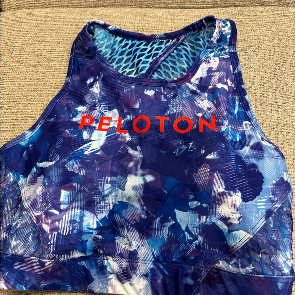 Peloton Blue & Purple Abstract Racerback Crop Top